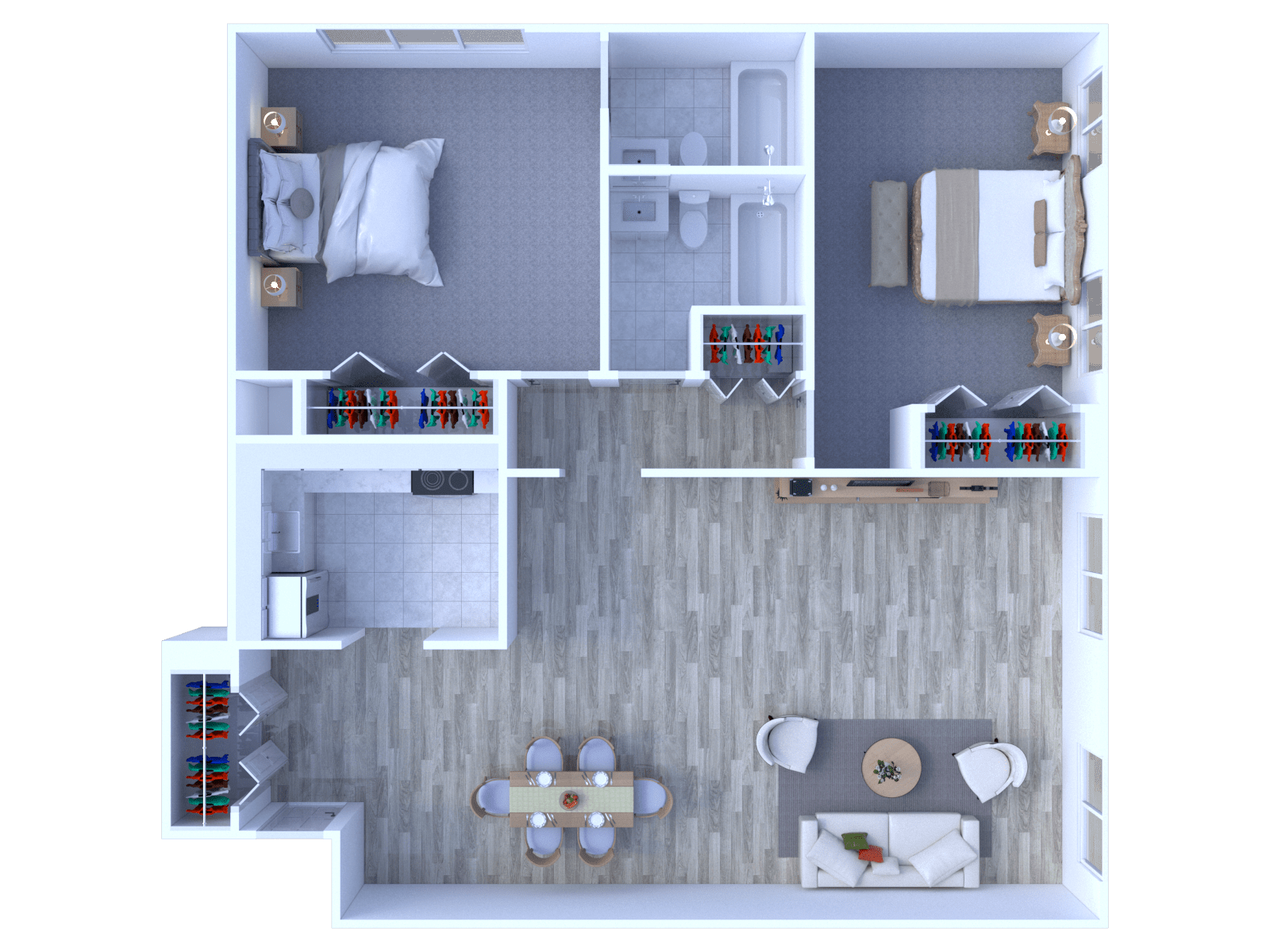 Floor plan for 2 beds, 2 baths, 1100 sqft